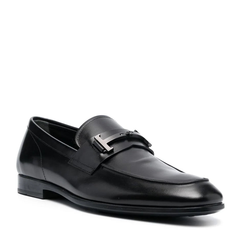 Double T Buckle Leather Loafers