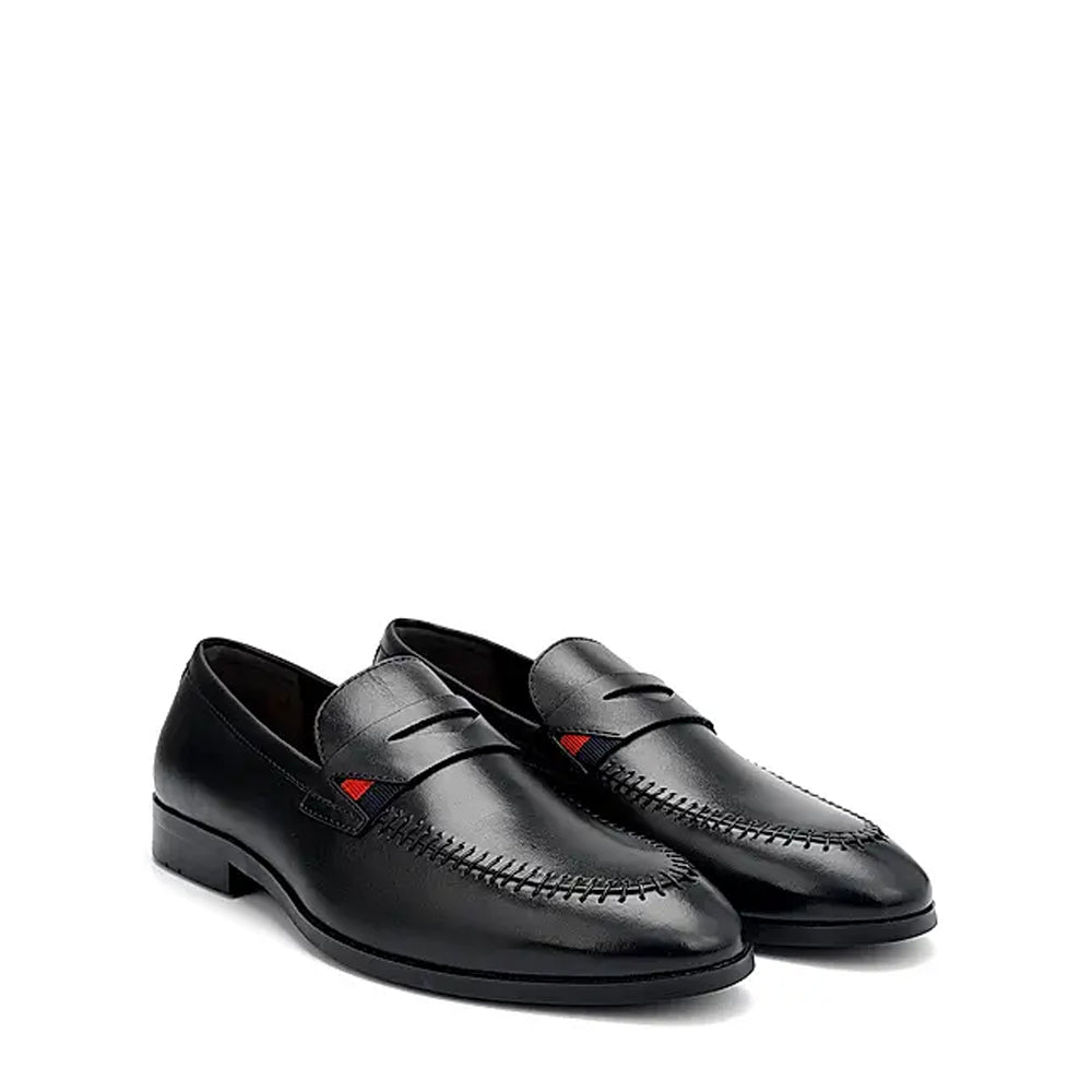 Men Round Toe Slip On Leather Formal Black Loafer