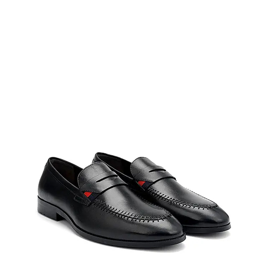 Men Round Toe Slip On Leather Formal Black Loafer