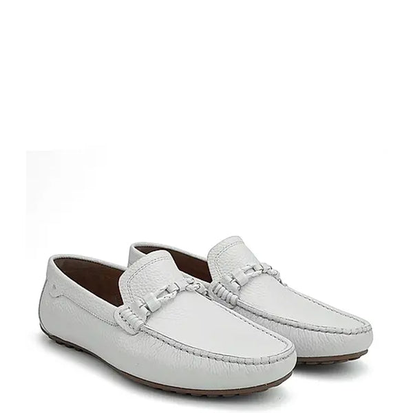 Men Textured Leather Driving Loafer - White