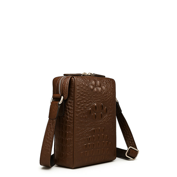 Men s Italian Crocodile Leather Tan Side Bag - Brown