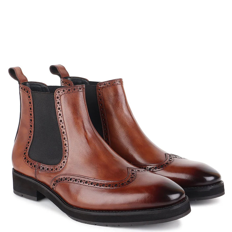 Patina Wingtip Leather Chelsea Boots