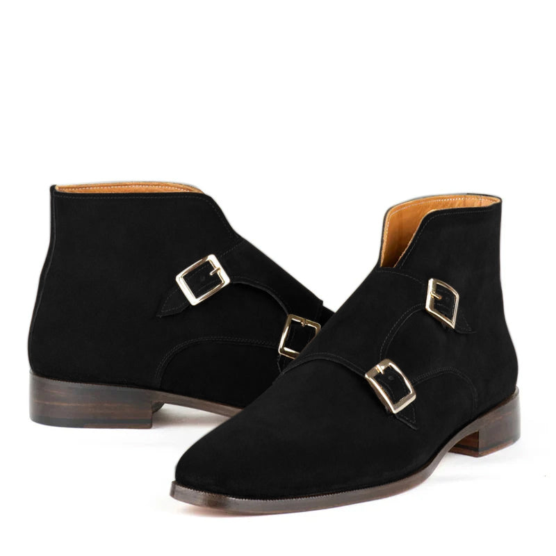 Classic Suede Leather Double Monkstraps Ankle Boot Brown