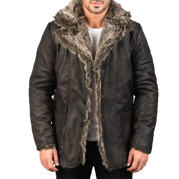 Furlong Suede Leather Coat For Men - Black