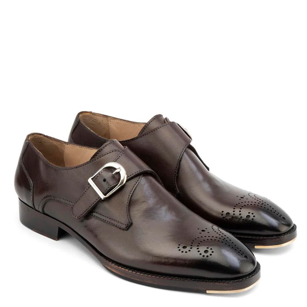 Glossed Square Toe Leather Single Monk Strap Shoe