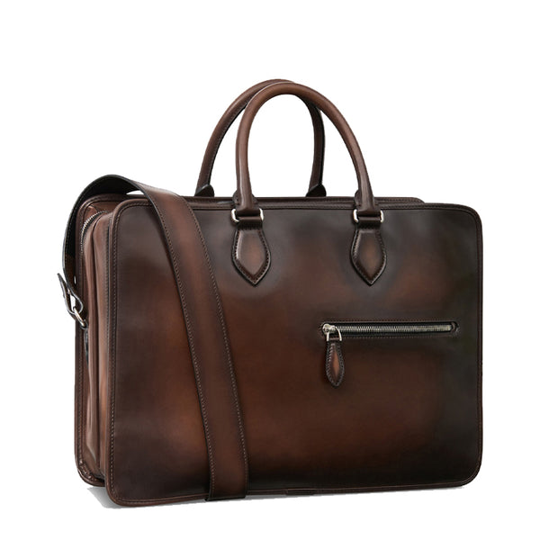 Grained Leather Burgundy Satchel - Brown