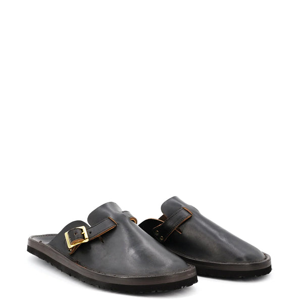 Buckle Clogs Slit Sandal Tan - Black
