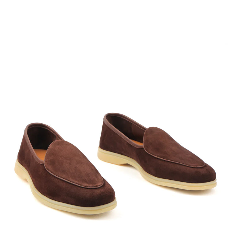 Suede Leather Solid Green Loafers For Men