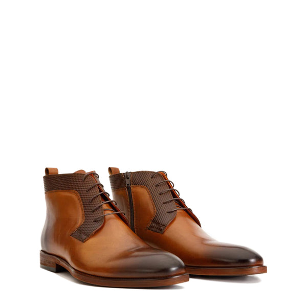 Leather Derby Lace Up Men Boot - Brown