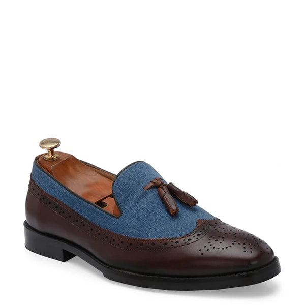 Upper Suede Wingtip Leather Tassel Loafer