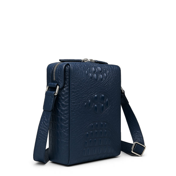 Men s Italian Crocodile Leather Tan Side Bag - Blue