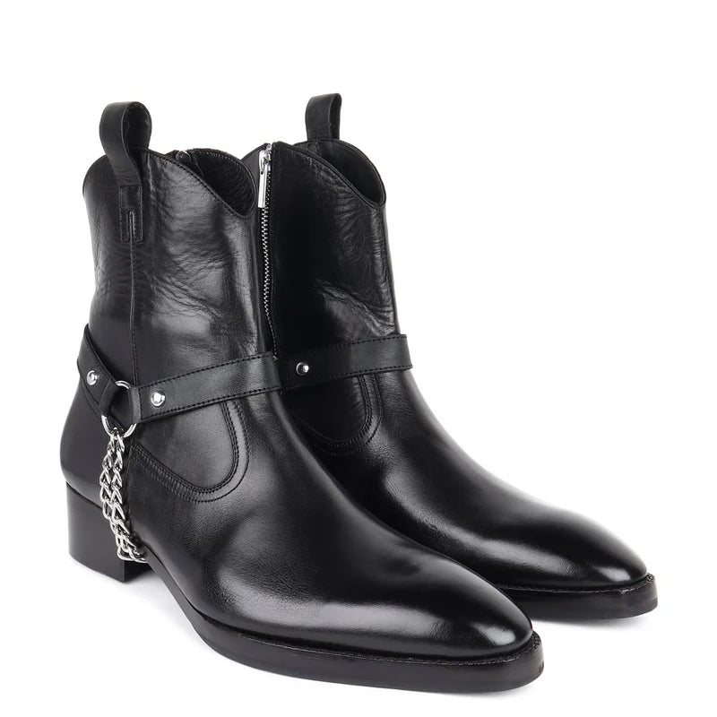 High Ankle Leather Chain Boots For Men