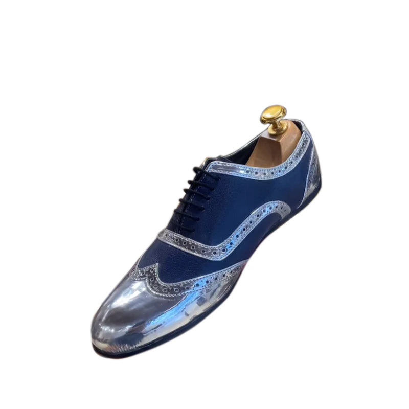 Patent Silver & Blue Moroccan Leather Oxfords Shoes