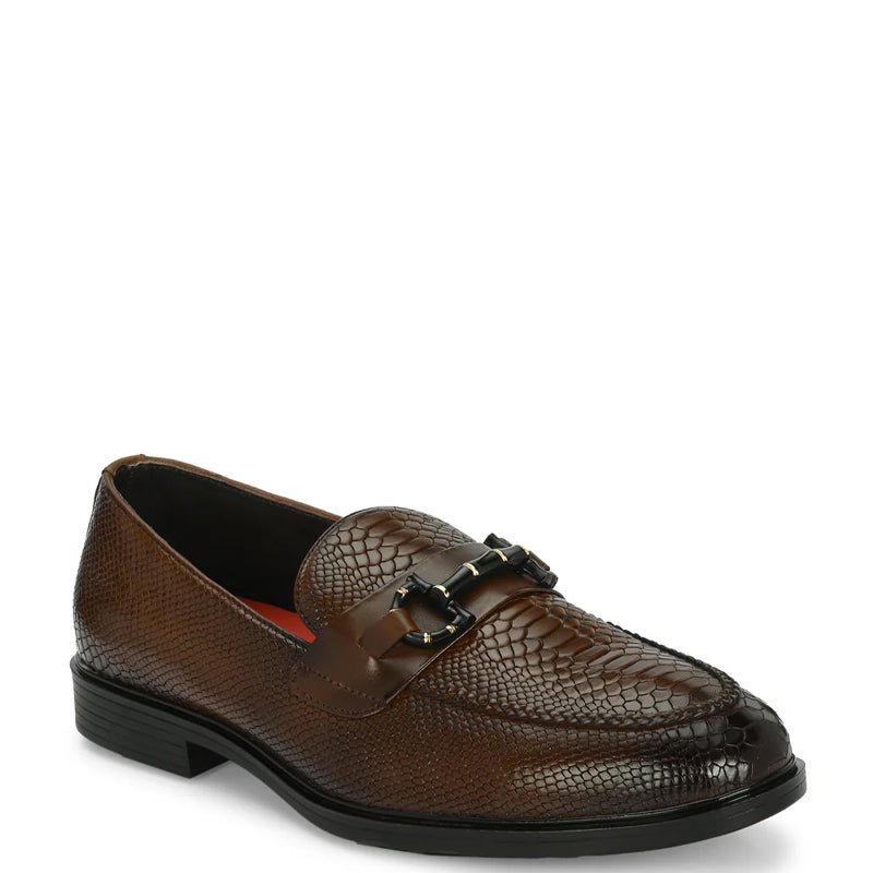 Leather Textured Buckled Loafers For Men