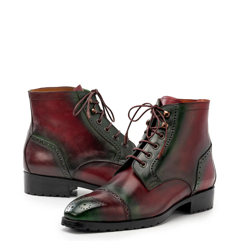 Men Hand-Painted Leather Lace-Up Cap Toe Boots