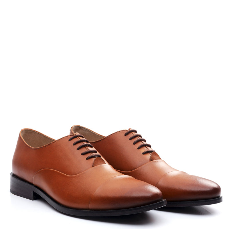 Men Captoe Polished Leather Plain Oxford Shoe Black