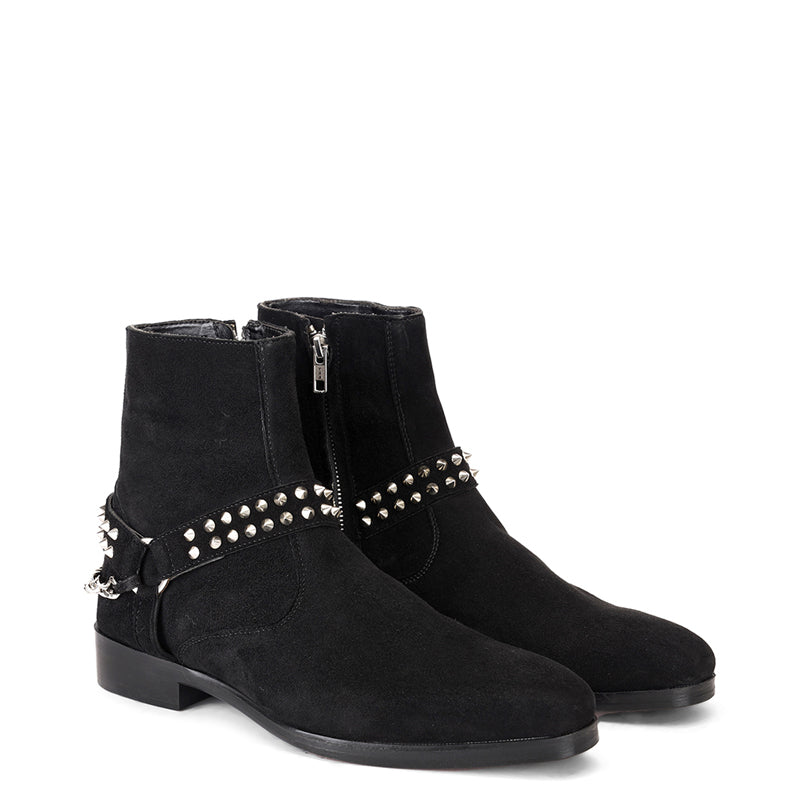 Luxury Spike Stud Velvet Side Zipper Boot With Chain