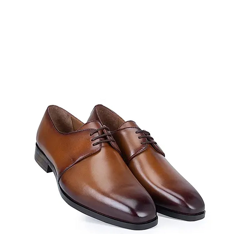 Plain Solid Leather Lace-Up Formal Derby Shoe Burgundy