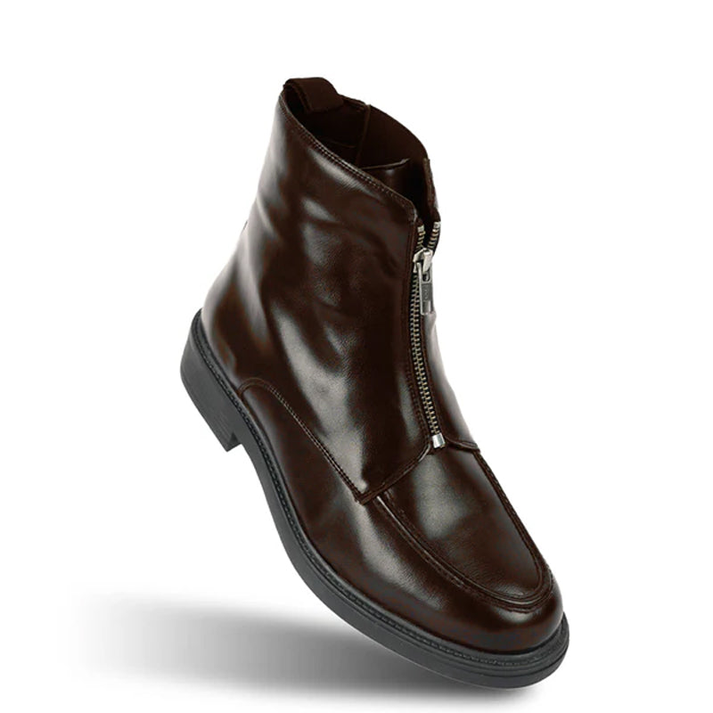Polished Leather Front Zip Up Black Boot For Men