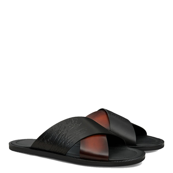 Handcrafted Cross Strap Leather Sandals - Brown/Black