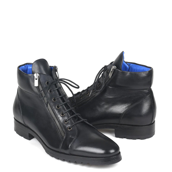 Men Custom Handmade Leather Side Zipper Ankle Boot - Black