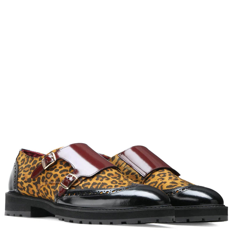 Leapord Stampa Double Monk Strap Shoe