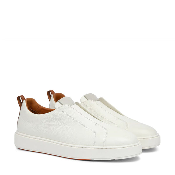 Men Tumbled Leather Slip On Sneakers - White
