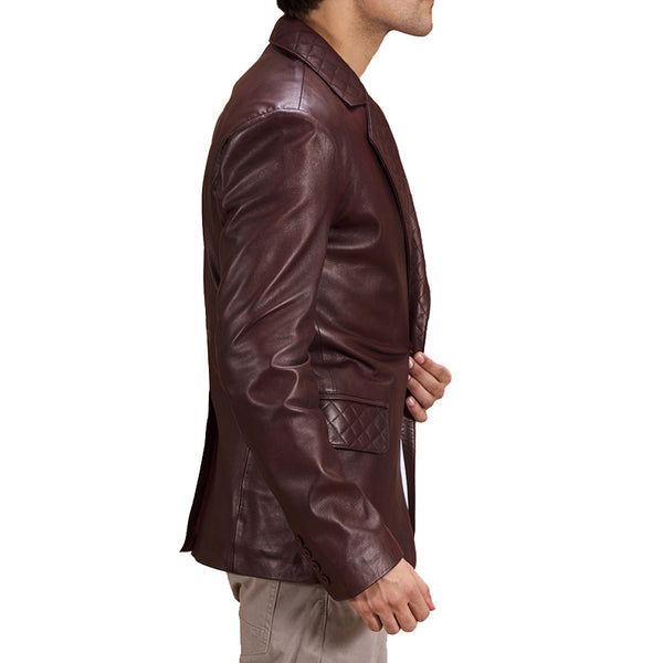 Venare Leather Blazer - Maroon