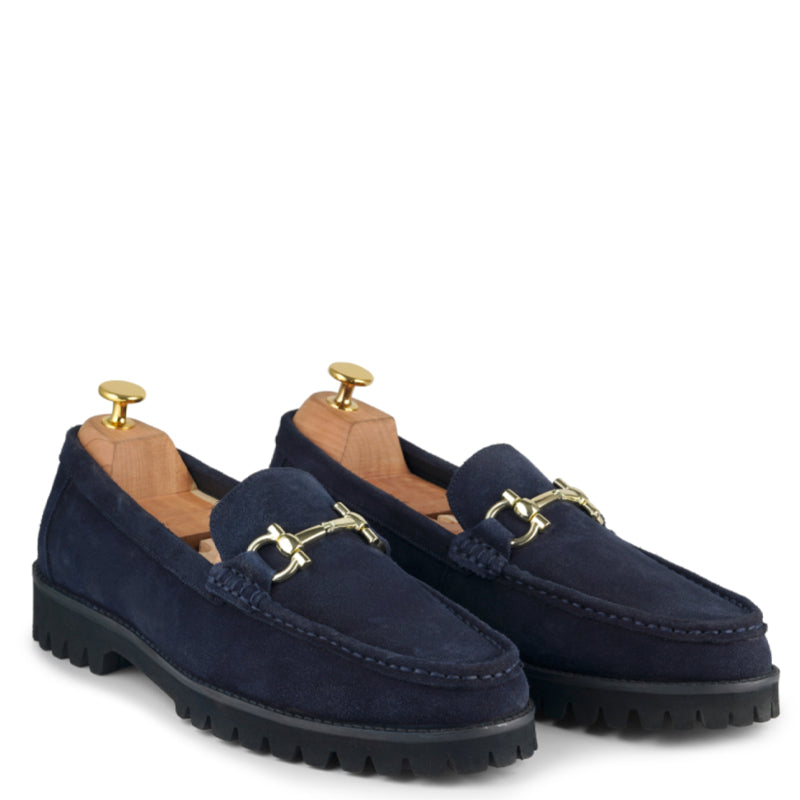 Suede Leather With Horse bit Buckled Black Loafer
