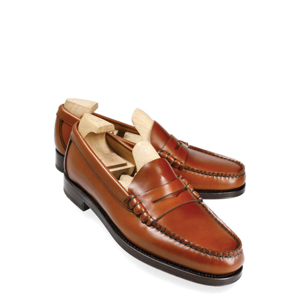 Penny Handmade Polished Leather Burgundy Loafer - Tan