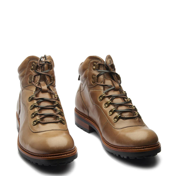 Leather Lace Up Mid Top Ankle Boot For Men - Natural