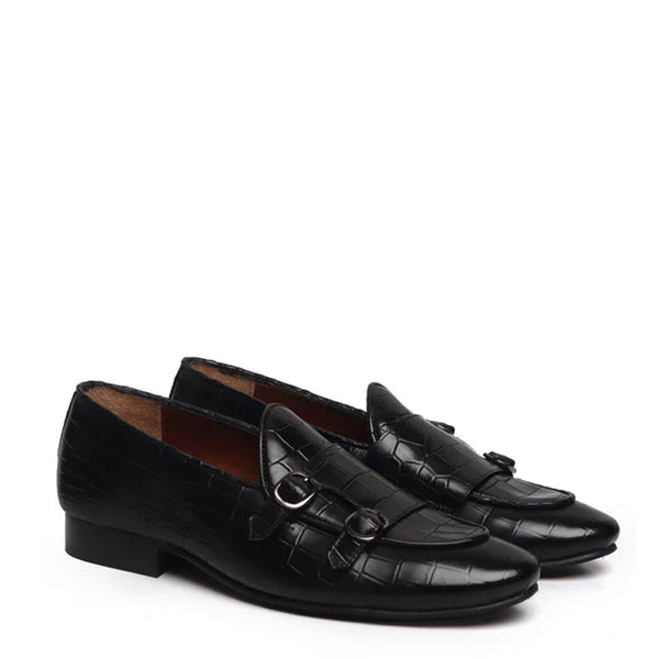 Deep Cut Croco Double Monk Shoe For Men