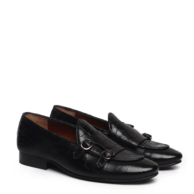 Deep Cut Croco Double Monk Shoe For Men