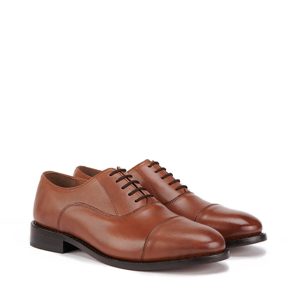 Classic Design Leather Cap Toe Oxford Shoes - Brown