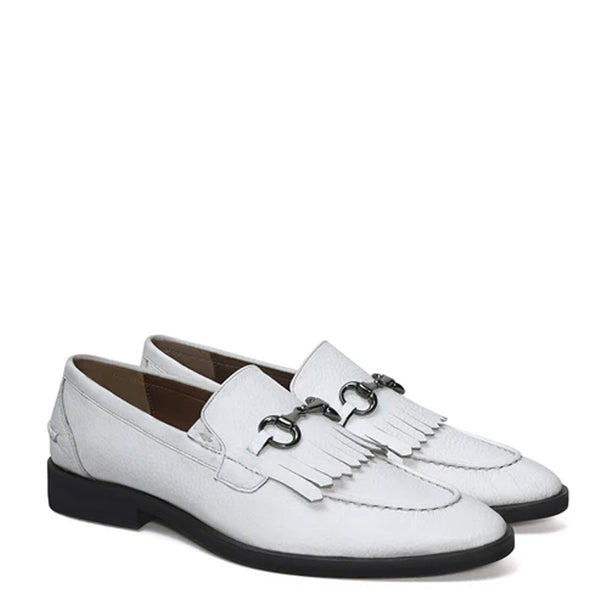 Classic Leather Horse Bit Buckle Tassel Loafers With Fringed
