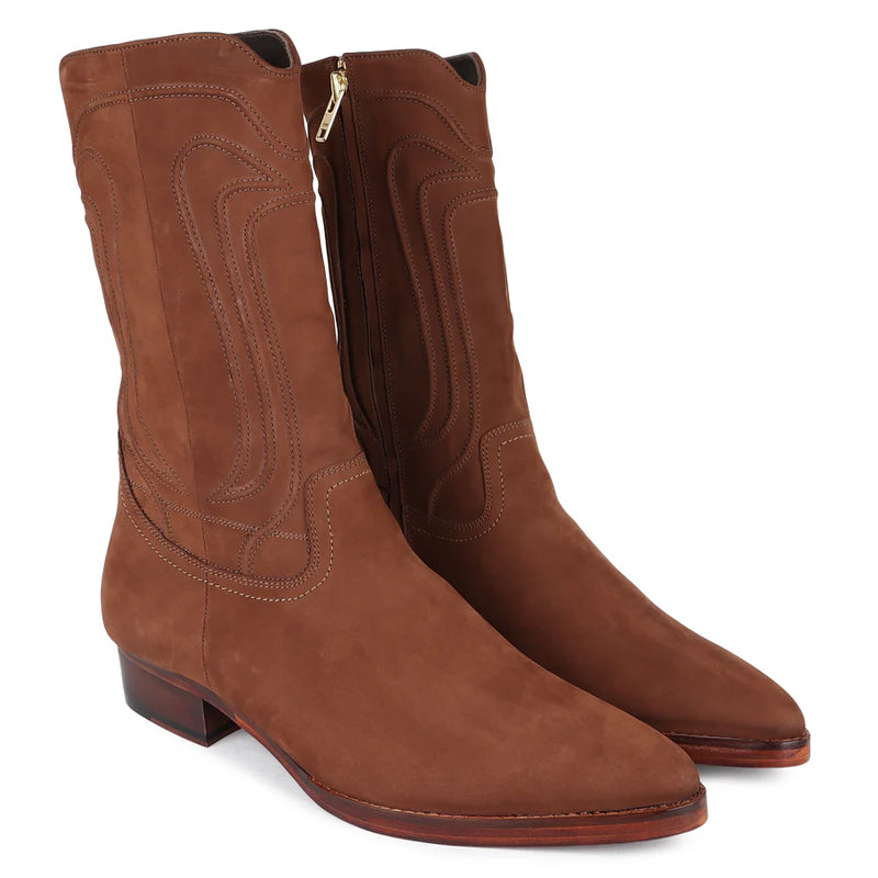 Men Suede Leather Long Zip Cowboy Boots