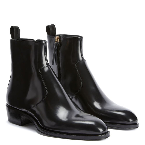 Patent Leather Cuban Side Zip Ankle Boots
