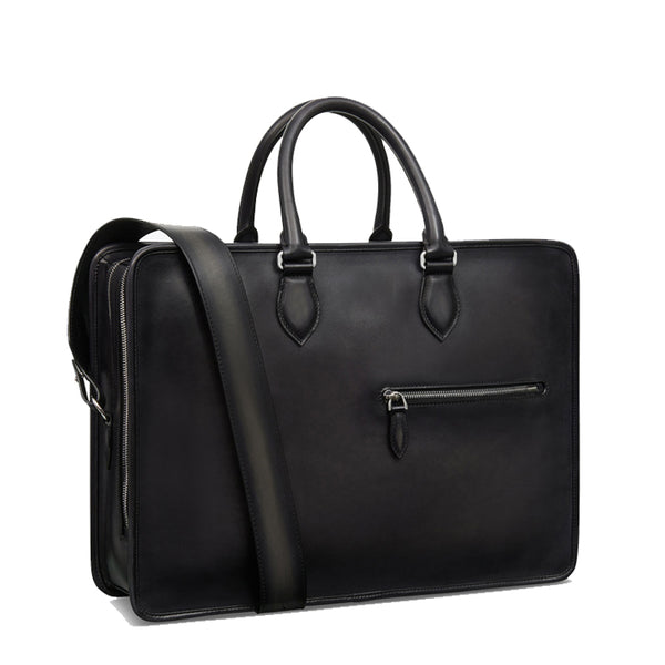 Grained Leather Burgundy Satchel - Black