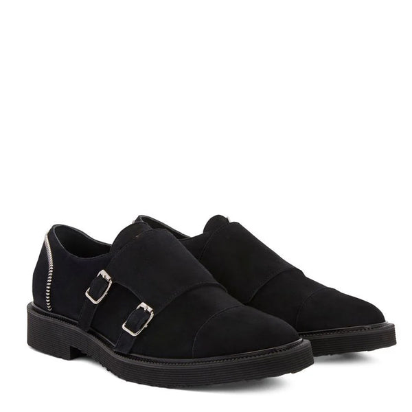 Monk Steep zip trimmed Suede Monk Strap Shoe