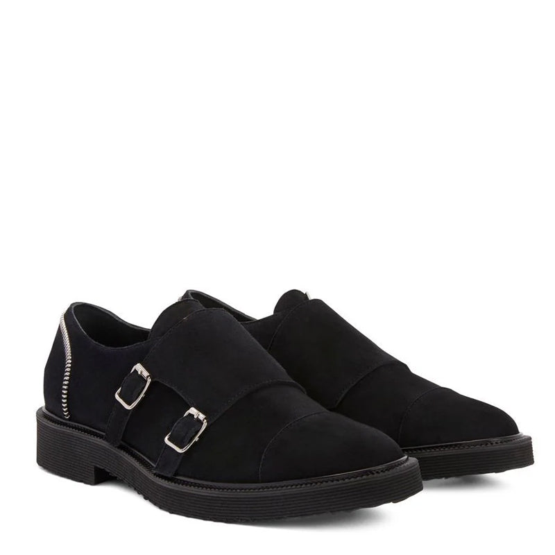 Monk Steep zip-trimmed Suede Monk Strap Shoe