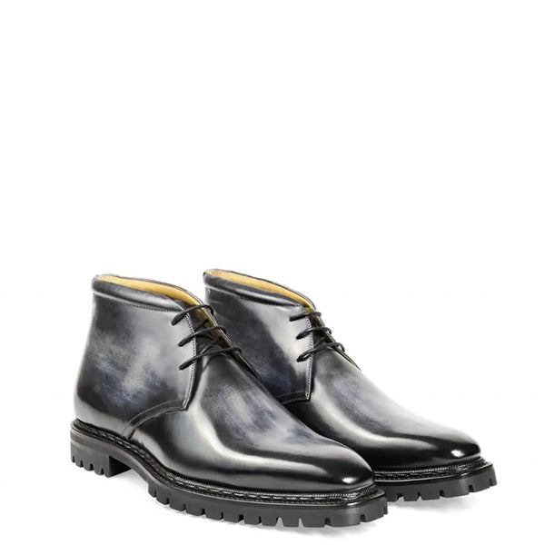 Men Handpainted Solid Leather Chukkas Tan Boot