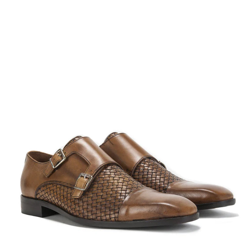 Cognac Leather Double Monk Strap Shoes