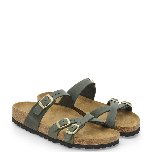 Obsidian Leather Oiled Sandals - Green