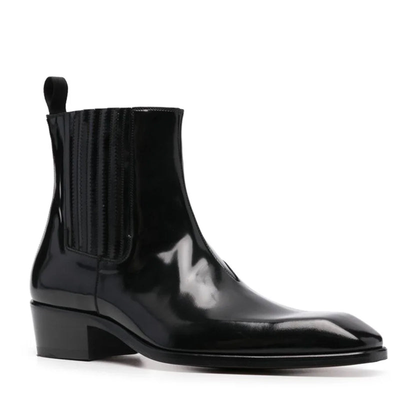 Negra Patent-Leather Chelsea Boots