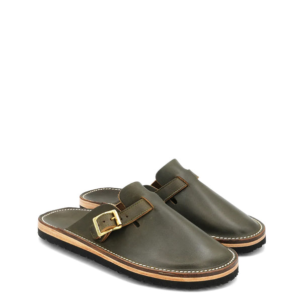 Buckle Clogs Slit Sandal Tan - Green