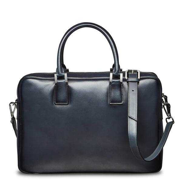 Men s Premium Leather Luxe Briefcase - Blue