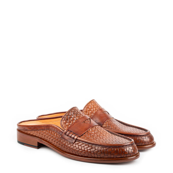 Men Handmade Solid Leather Mule - Tan