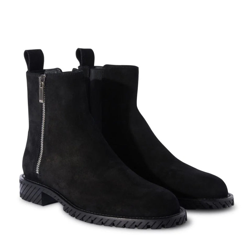 Round Toe Suede Black Ankle Boots