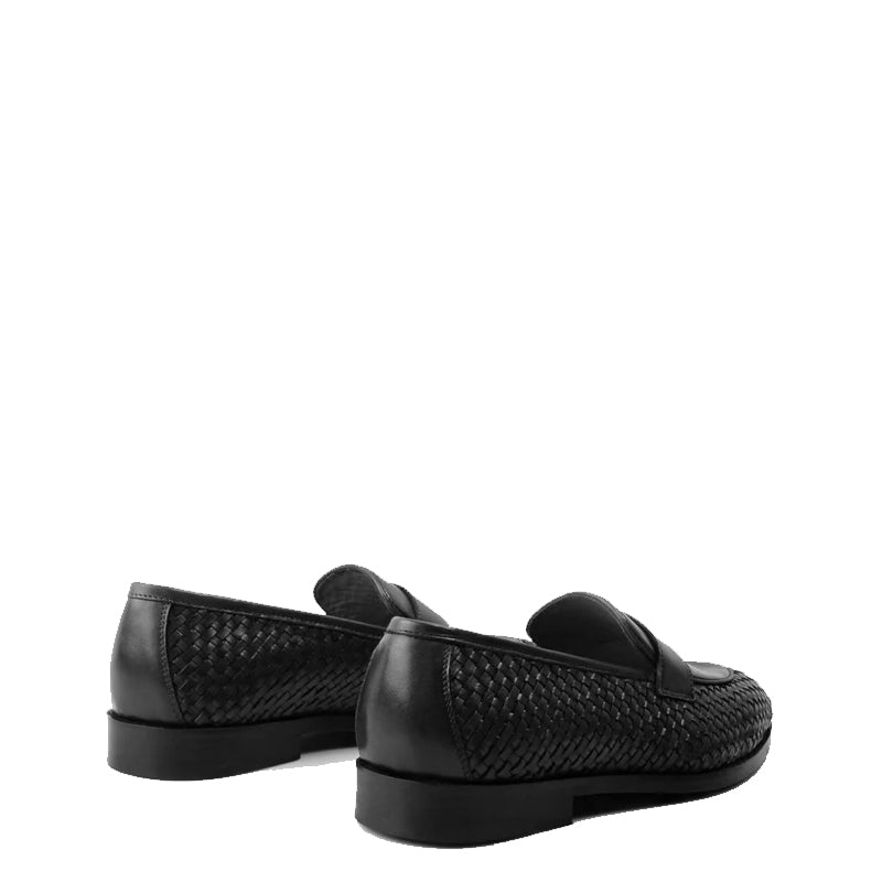 Men's Luxury Handwoven Leather Black Penny Loafer