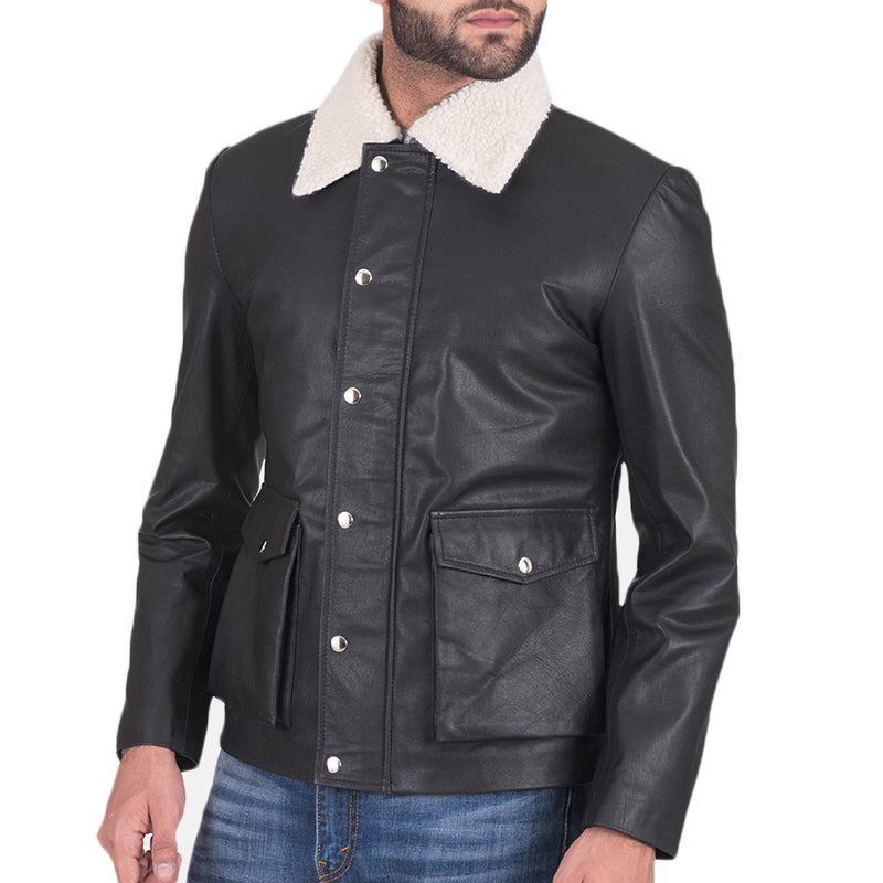 Snow Cole Flap Pockets Leather Jacket For Men